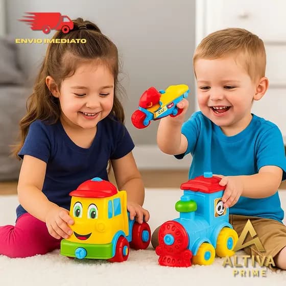 Kit de Brinquedos Moto Caminhão Trem Multicolorido Educativo Infantil Presentes Crianças