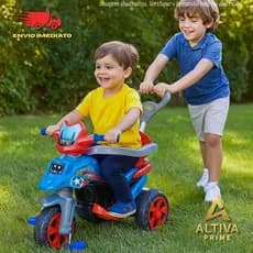 Triciclo Infantil Moto Pedal Haste Direcionável Cinto Segurança Buzina Porta-Objetos Conforto