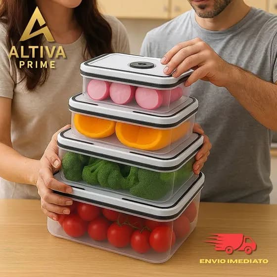Conjunto 4 Potes Herméticos Quadrado Plástico Resistente Tampa Empilhavel Cozinha Casa