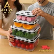 Conjunto 4 Potes Herméticos Quadrado Plástico Resistente Tampa Empilhavel Cozinha Casa