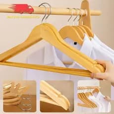 Kit com 6 Cabides de Madeira Premium com Verniz Barato Casa Loja Roupas Adulto Organização