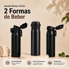Garrafa Inox Térmica 350ML 18.7oz 2 Formas de Beber COPA ISOLANTE COM MÃO Garrafa Térmica Alça Academia Inox