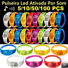 Até 100 Pulseiras LED Ativada por Som que Pisca ao Música com 3 Modos de Luz para Festa, Formatura, Balada e Aniversário