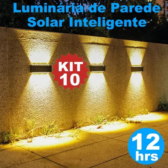 Até 10 Arandelas Solares Externas À Prova d'Água | Liga À Noite e Desliga de Dia Automático | Autonomia 12h | Luz Quente