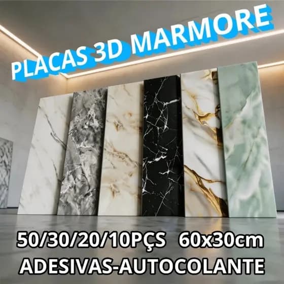 Até 9m²/50 Placa Adesiva Marmore Autocolante Parede 60x30cm Lavável Resistente ao Calor pra Quarto Sala Cozinha Banheiro