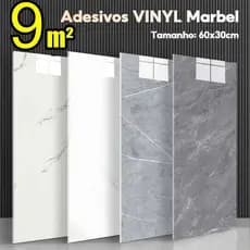 Até 9 m² Placa Marmore Adesiva Autocolante de Parede/Piso 60x30cm PVC Lavável Antimofo para Quarto Sala Cozinha Banheiro