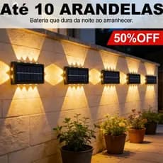 Até 10 Arandela Solar Externa c/ Sensor de Luz, Acende/Apaga Sozinha, Duração de 12h, à Prova d'Água Luz Quente pra Muro