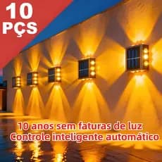 Até 10 Arandela de Parede Solar Externa, Acende e Apaga Sozinha, Duração de 12h, à Prova d'Água, Luz Quente para Muro