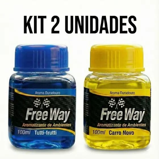 Kit 2 Aromatizantes Automotivo Líquido Free Way - Tutti-Frutti e Carro Novo - Cheirinho para Carro
