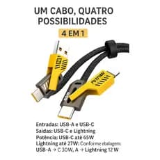 Cabo de carregamento rápido 4 em 1 carregamento 65W + 27W