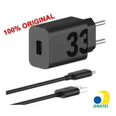 Motorola, Carregador Turbo Power™ 33W, Cabo 1 Metro, Porta USB-A, Cabo USB-C, Preto