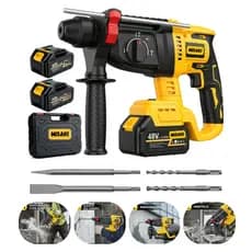 Martelete Rompedor Profissional De Impacto Portátil, Motor Sem Escovas, 48v Com 2 Baterias