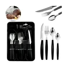 Jogo Talheres 25 Peças Inox Porta Talher Organizador Completo Kit 25 Talheres Inox Garfo Faca Colher