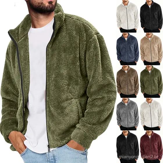 2025 Cross-Border europeu americano outono inverno roupas masculinas de pelúcia Casual moda solta zíper jaqueta roupas m
