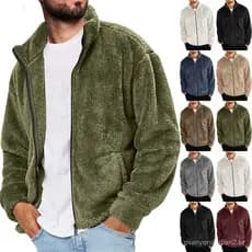 2025 Cross-Border europeu americano outono inverno roupas masculinas de pelúcia Casual moda solta zíper jaqueta roupas m