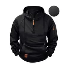 2025 Cross-Border outono inverno moletom de lã masculino com capuz braço zíper Multi-bolso pulôver esportes