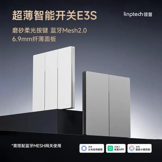 O interruptor Lingpu E3S Smart Frosted Ultra-thin Mesh 2.0 com controle duplo pode ser conectado ao alto-falante Xiaoai