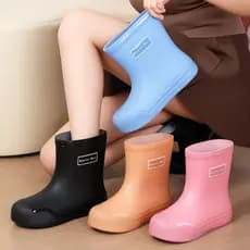 Botas de chuva femininas estilo japonês, botas de chuva de cano médio para adultos, macias, antiderrapantes, impermeávei