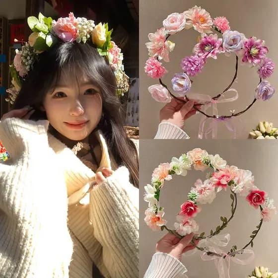 Tiara de Flores Super Delicada para Mulheres, Tiara Floral Trançada, Véu de Noiva, Acessório de Cabelo para Fotos, Tiara