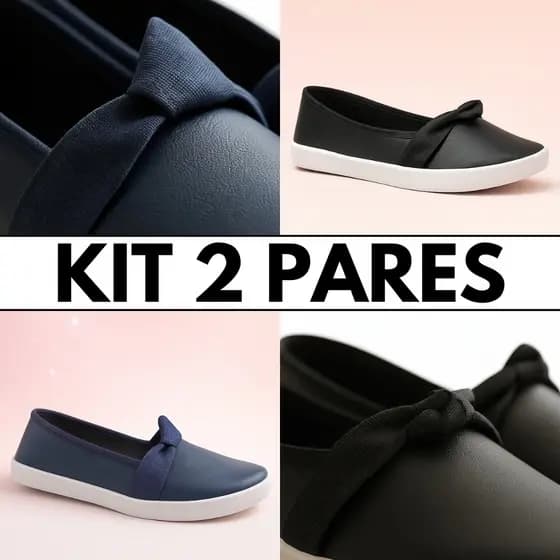 Kit 2 Pares Tênis Sapatilha Feminino Iate Casual com Laço e Calce Fácil