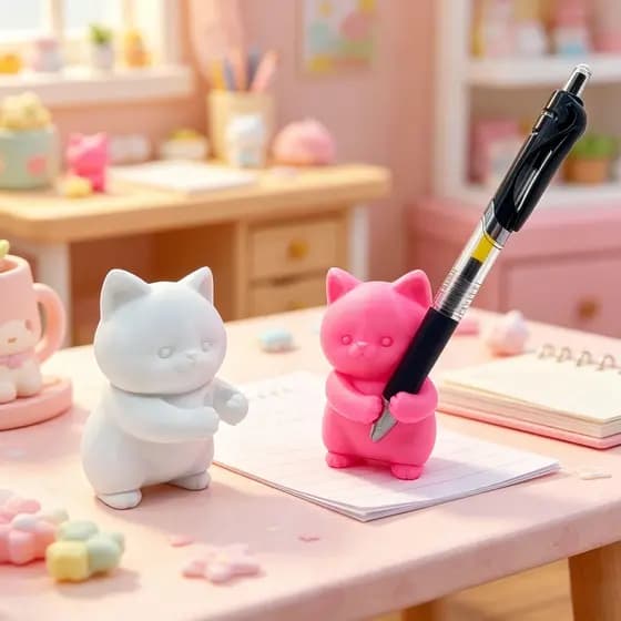 Porta-Canetas 3D de Gato Fofo, Organizador de Mesa Criativo para Material de Escritório, Porta-Canetas de Desenho Animad