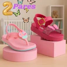 Kit 2 Pares sandálias chinelo infantil bebê feminina menina confortável macia leve antiderrapante