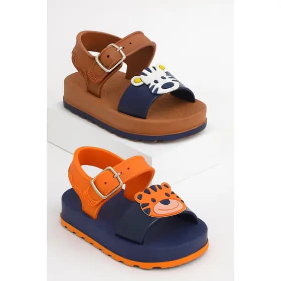 Sandália Papete Infantil menino masculina Safari Zebra e Tigre Macia Antiderrapante