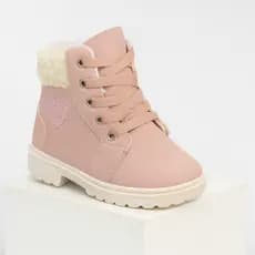 Bota Coturno Infantil feminino Menina pelinho pelo  coração glitter antiderrapante macia botinha