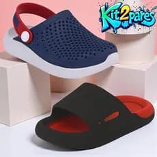 Kit Sandália babuche e chinelo infantil masculino menino bicolor macio confortável lançamento