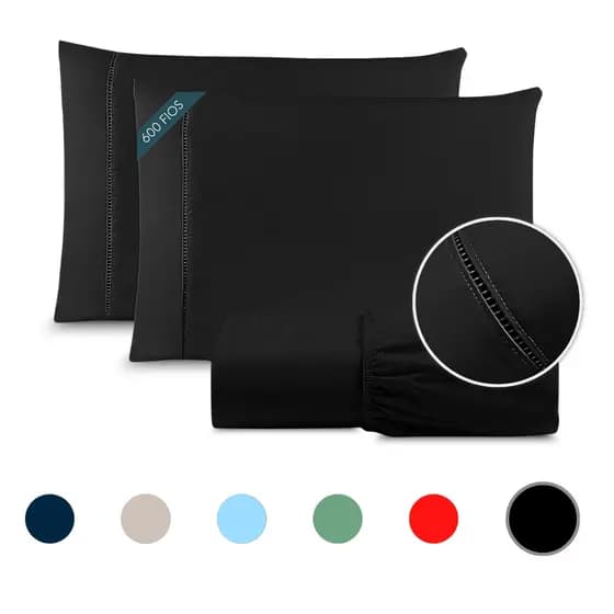 Kit Lençol + Fronhas Queen com Elástico 3 Peças Premium Algodão Egípcio Toque Macio Ponto Palito