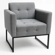 Poltrona Decorativa Em Linho Luxo Recepção Escritorio Sala Base De Aluminio Preto