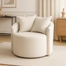 Poltrona Puff Orgânica Decorativa em Linho Elegante Moderna Chique Sala Escritório Decoração + Almofadas