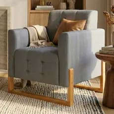 Poltrona Para Sala Estar Escritório Linho Decorativa Pés Madeira Moderna Luxo Sofisticada Elegante