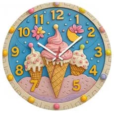 Relógio de Parede Decorativo Sorvete Pendulart 29cm Adesivado Silencioso