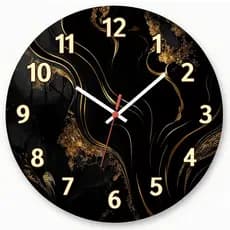 Relógio de Parede Luxo Preto com Dourado Abstrato Pendulart 40 cm UV Silencioso