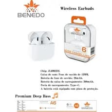 Fone De Ouvido Benedo A6 Graves altos sem borracha Bluetooth 5.3 Inteligente sem fio