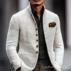 Jaqueta masculina com bolsos, estilo europeu e americano, gola alta, manga comprida, com botões, corte slim, casaco casu