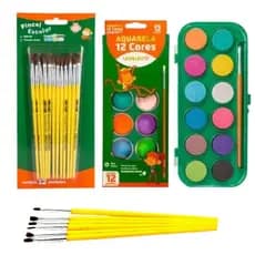 Kit Estojo de Pintura + 12 Pinceis Formato Chato