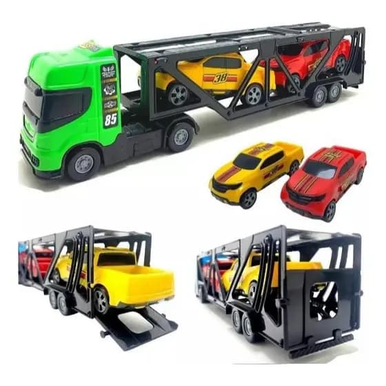 Caminhão de Brinquedo Menino Mini  Cegonheiro Com 2 Carrinhos - Bs Toys Cores Sortidas