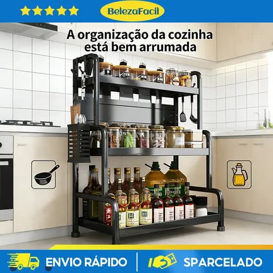 Prateleira Organizadora Cozinha Prateleira de armazenamento multifuncional prateleira porta-tempero de aço inoxidável