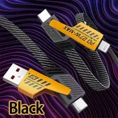 Cabo de Carregamento Rápido 4-em-1 com USB-A/Type-C/Lightning | Compatível com 16/15/14/13/12/11/XR/X Pro Max, Samsung