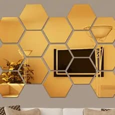Kit 10 Espelhos Acrílico Hexagonal Adesivo Decorativo Parede Sala Quarto 2 Tamanhos