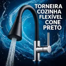 Torneira Preta Flexível Cone de Cozinha Bancada 1/4 de Volta