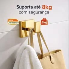 Gancho Banheiro Aço Inox 304 Dourado Instalação De Perfuração Parafuso Prego Dupla Face