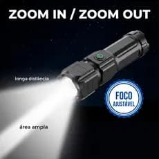 Lanterna Tática LED Luz Forte Recarregável USB  Potente Portátil Longa Distância