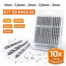 Kit com 50 Brocas Aço Rápido Medidas 1mm a 3mm