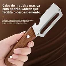 Faca multifuncional para descascar com cabo de madeira, faca de aço inoxidável para descascar cana-de-açúcar, descascado