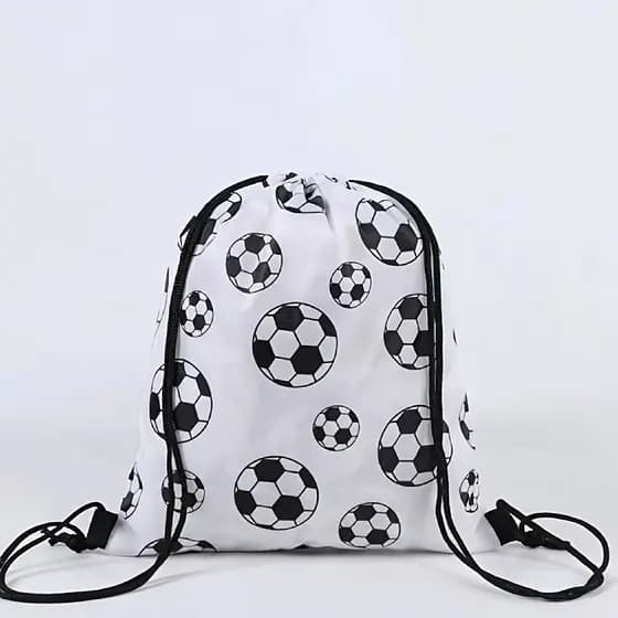 Mochila de Futebol Estilo Infantil com Cordão, Mochila de Poliéster 210D, Bolsa de Armazenamento com Estampa de Desenho