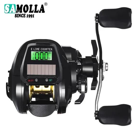 Novo Carretilha Eletrônica de Pesca com Tela LED, Carregamento USB e Solar, Relação de Recolhimento 7.2:1, à Prova d'Águ