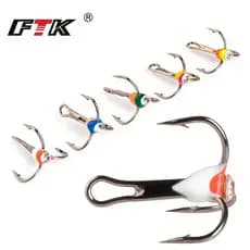 Pacote com 5 Peças de Anzóis de Aço de Alto Carbono Bicolor para Pesca no Gelo de Inverno com Espigão e Olhal de Diamant